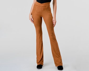 Flared Suede Pants | lightweight Pants For Women | Camel Leggings | Festival Pants | Stretch Pants | Soft Leggings | High Waisted Pants