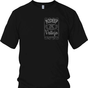 May include: Black t-shirt with a vintage-style graphic design featuring the text "NZDEEP 707 AREA CODE Vallejo CALIFORNIA THE WEST COAST".
