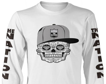 Raider Nation Candy Skull White Long Sleeve T-Shirt (New)