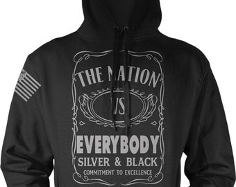 Sudadera con capucha negra The Nation VS Everybody (EDICIÓN LIMITADA) Estampado plateado metalizado