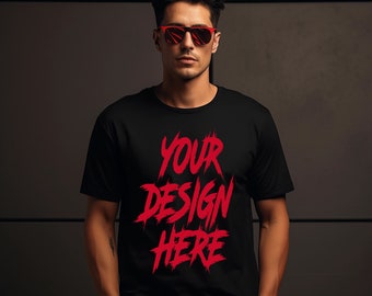Black Gildan 2000 T-Shirt Mockup: Stylish Male Model (Digital Download)