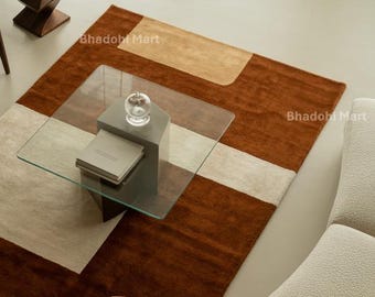 Geometric Hand Tufted Wool Rug | Scandinavian Nordic Block Design Luxury Area Rug