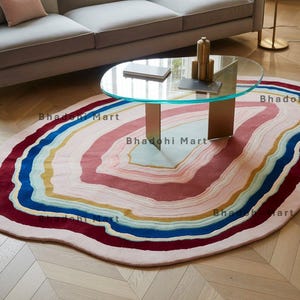 Hand Tufted New Zealand Wool Rug, Geode Pattern, Multicolor Abstract Area Rug, Modern Irregular Shape, Soft Luxury Carpet