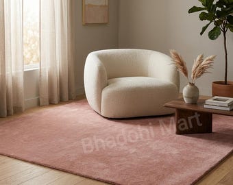 Hand-Tufted Wool Rug – Solid Dusty Rose, Modern Rectangular Design