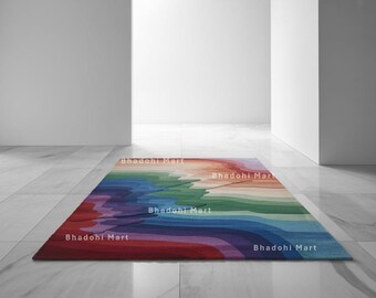 Unique Design  Hand-Tufted Wool Rug–Premium Quality With Bold Colorful Area Carpet with Geometric Design 5x8, 6x9, 8x10 Custom Sizes