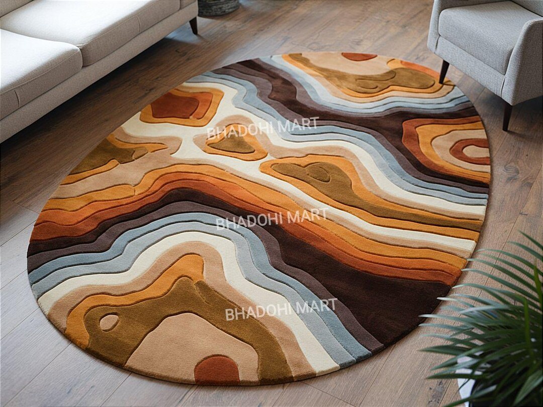 Ovoid Shape Rug Oval Shaped Hand Tufted Rug From 100% Wool for Living Room | Bedroom ...