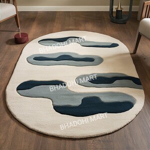 Oval Shaped Multi Colored Hand Tufted Rug From 100% Wool For Living Room | Bedroom | Dinning Room, Perfect For Adding Elegance To Any Room.