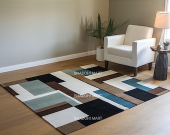 Hand Tufted Wool Rug | Rectangular Geometric Design