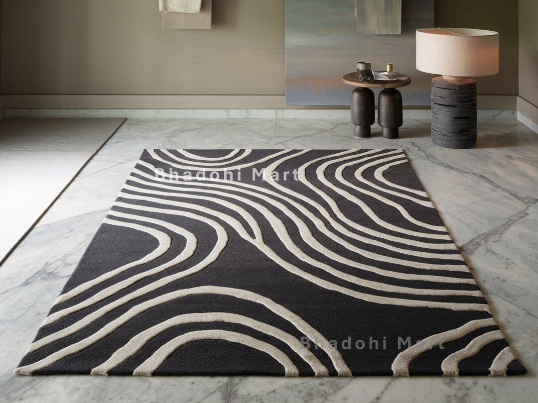 Hand Tufted New Zealand Wool Rug – Modern Abstract Geometric Design - Etsy