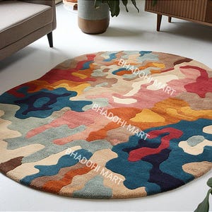 Oval Shaped Multi Colored Hand Tufted Rug From 100% Wool For Living Room | Bedroom | Dinning Room, Perfect For Adding Elegance To Any Room.