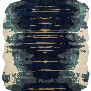 Hand Knotted Wool Rug – Black Wool Cut & Gold Yarn Loop Abstract Modern Area Rug | Premium Hand Knotted Rug
