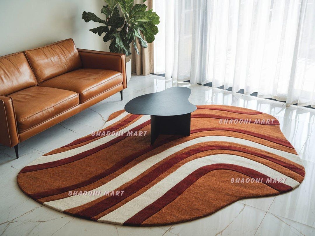 Undulating Small Rugs Irregular Shaped Multi Colored Hand Tufted Rug From 100% Wool for ...