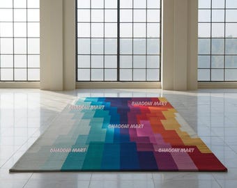 Premium Quality Multicolored Hand-Tufted Wool Rug–Premium Quality With Bold Colorful Area Carpet with Geometric Design 5x8, 6x9, 8x10