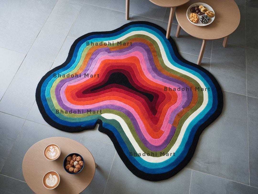 Undulating Small Rugs Irregular Shaped Multi Colored Hand Tufted Rug From 100% Wool for ...