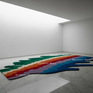 Modern Irregular Shaped Hand-Tufted Wool Rug – Bold Colorful Area Carpet with Wavy Lines Design 5x8, 6x9, 8x10, 9x12, Custom Sizes Available