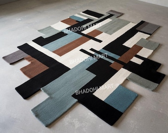Irregular Hand-Tufted Wool Rug | Modern Geometric Design
