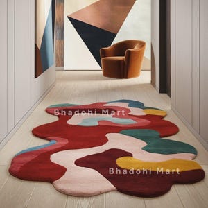Modern Hand Tufted Wool Rug - Abstract Design Area Rug for Living Room or Nursery 5x8, 6x9, 8x10, 9x12, Custom Sizes Available