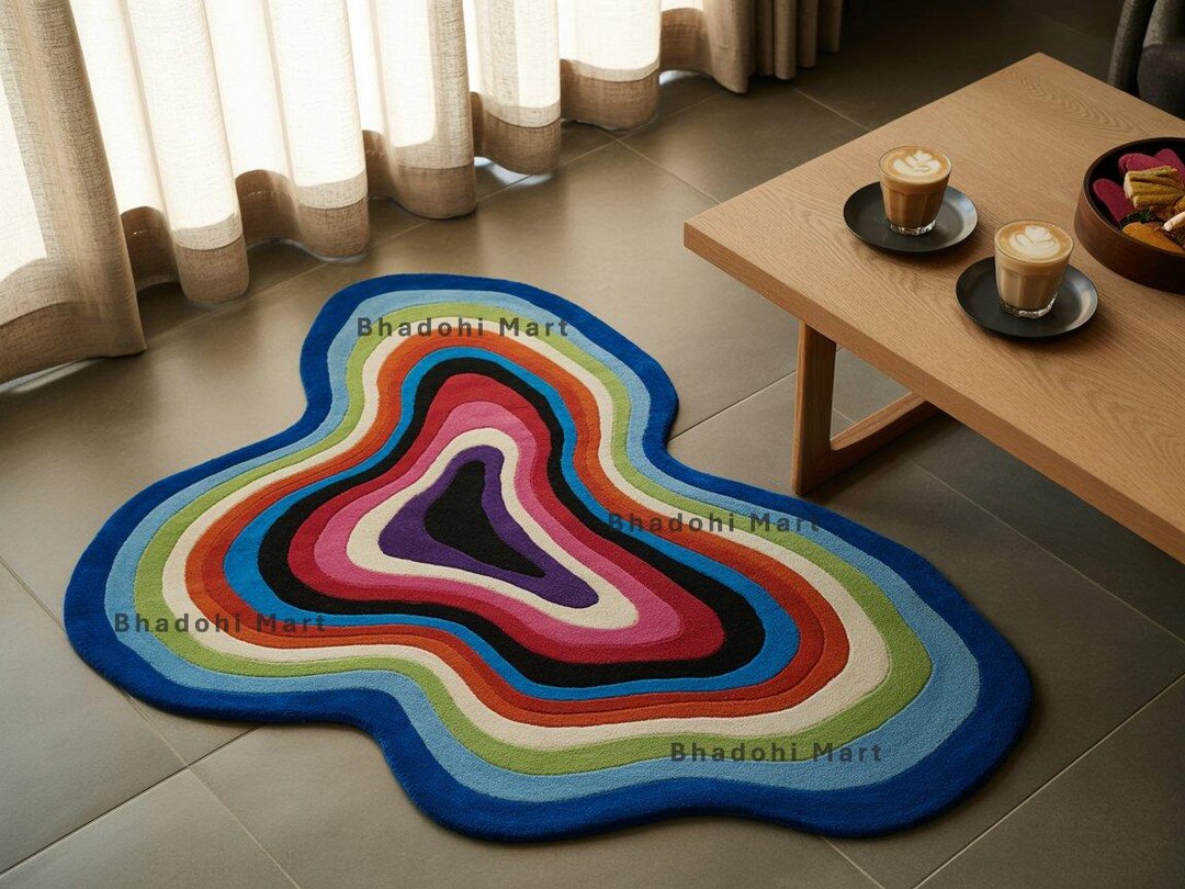 Irregular Shaped Multi Colored Hand Tufted Rug From Wool for Living ...
