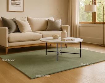 Hand-Tufted Wool Rug – Solid Sage Green, Modern Rectangular Design