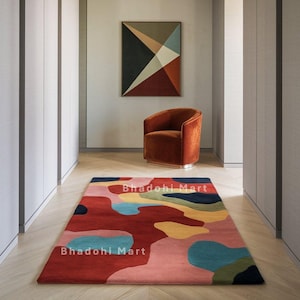 Modern Hand Tufted Wool Rug - Abstract Design Area Rug for Living Room or Nursery 5x8, 6x9, 8x10, 9x12, Custom Sizes Available