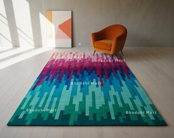 Hand-Tufted New Zealand Wool Rug – Colorful Geometric Design