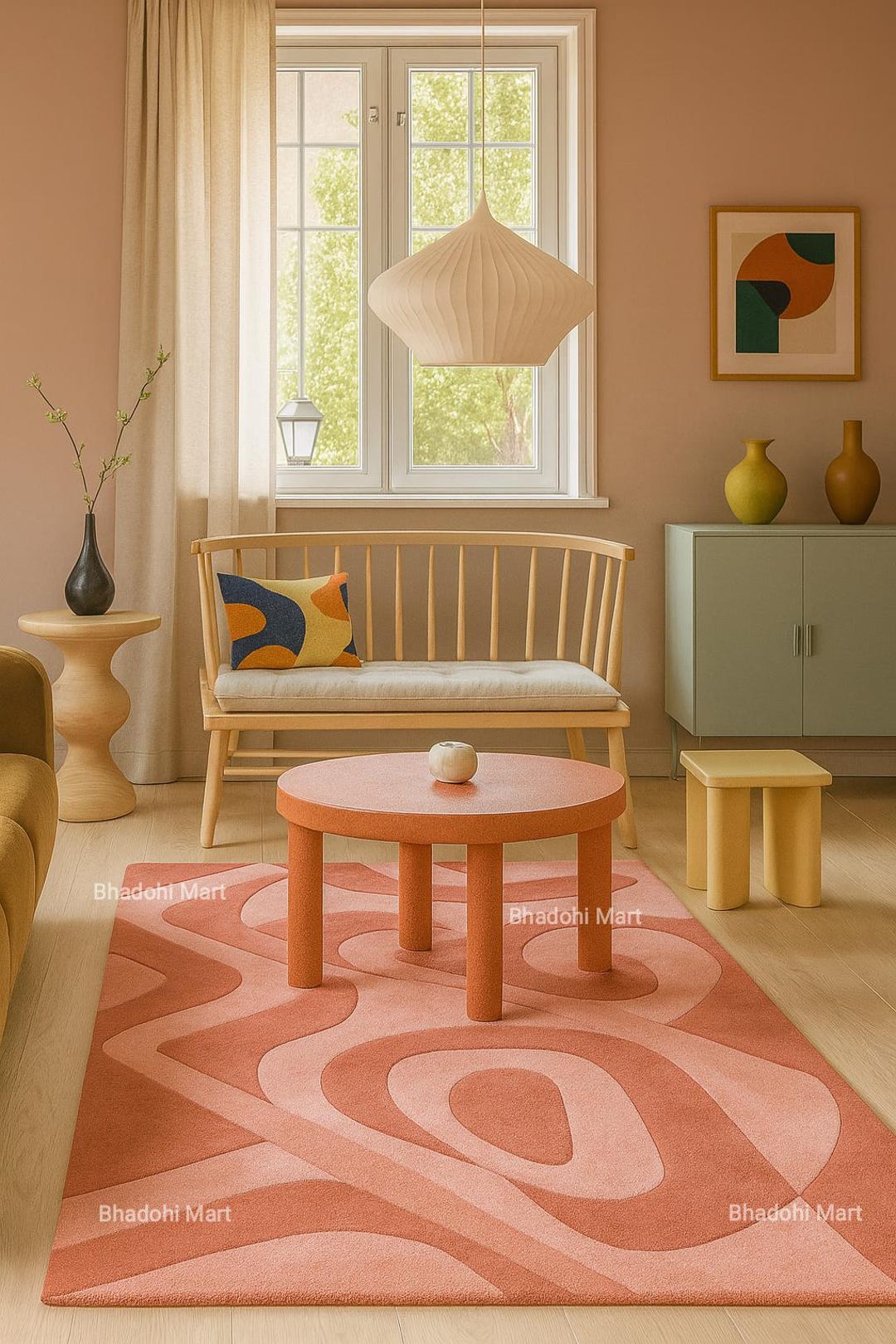 Peach Abstract Rug Hand-tufted Wool Rug | Peach Terracotta Abstract Design - Etsy