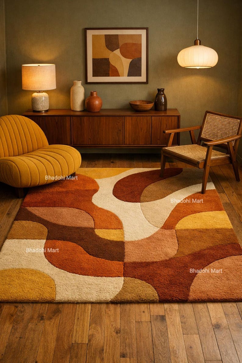 Hand-tufted Wool Shag Rug – 70s Retro Geometric Area Carpet - Etsy