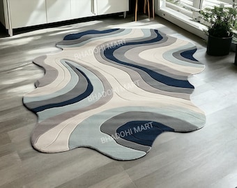 Unregelmäßiger Handgeknüpfter Wollteppich | Mehrfarbiges abstraktes Design