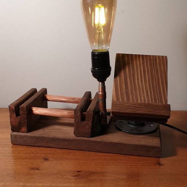 Lampe vintage avec rangement et tablette pour téléphone portable