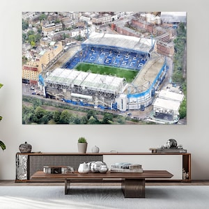 Chelsea Stamford Bridge Aerial Canvas Print, Chelsea Stadium Painting, Chelsea Fan Gift, West London Soccer Wall Art, Premier League Decor