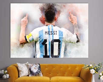 Lionel messi Leinwanddruck, Lionel messi mit der WM, messi malen, Fußballfan Geschenk, messi Wandkunst, Fußballfan Geschenk.