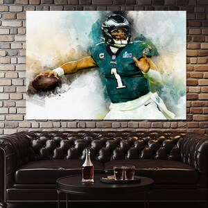Jalen Hurts Canvas Print, Football Painting, Jalen Hurts Poster, Football Fan Gift, Jalen Hurts Wall Art, Sport Bar Decor, Man Cave Gift.