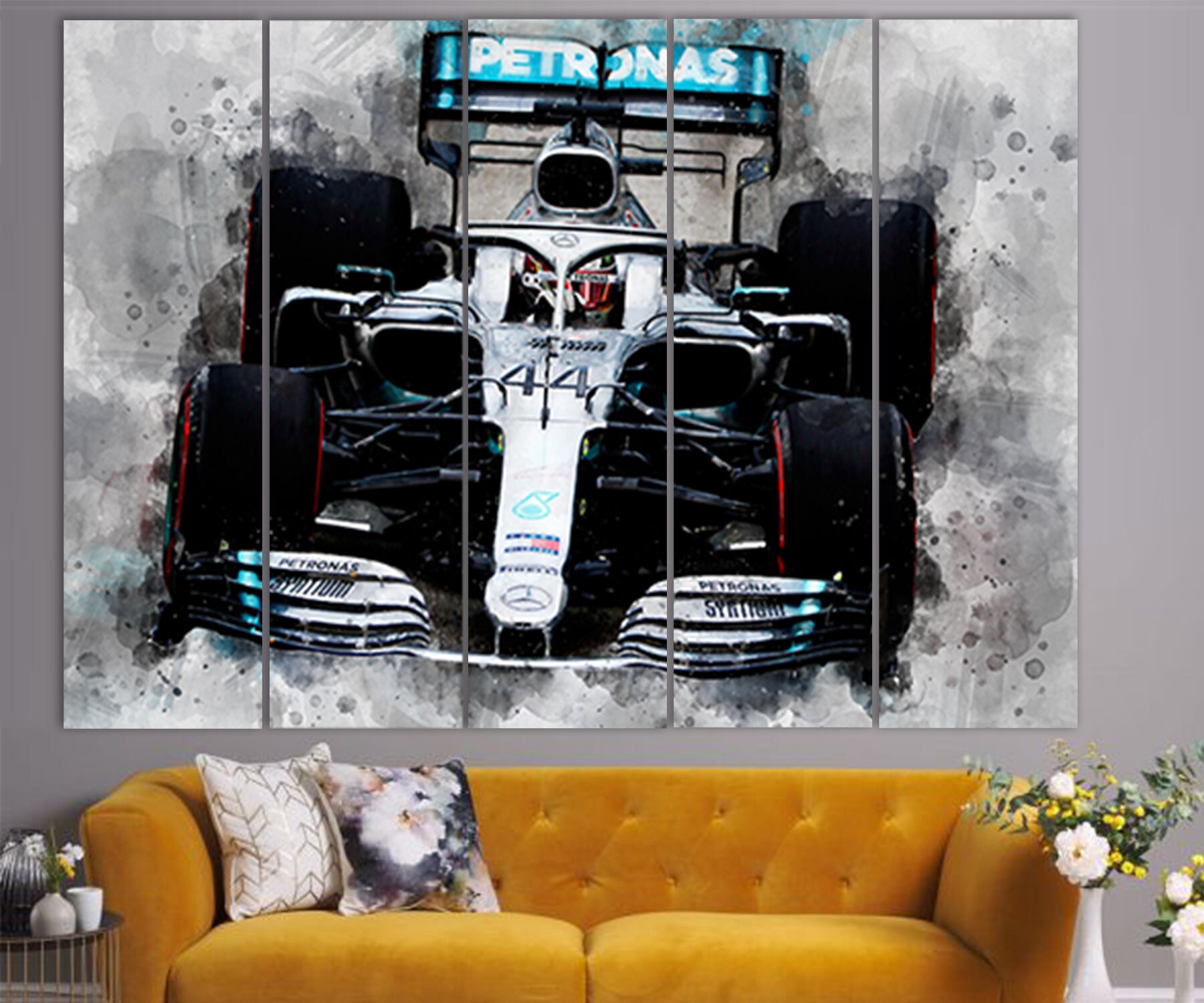 FORMULA 1 LEWIS HAMILTON FLAG picture ON FRAMED CANVAS WALL ART HOME DECORATION 