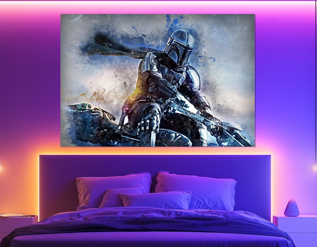 Mandalorian and Grogu on Speeder, Star Wars Canvas Print, Dynamic Sci ...