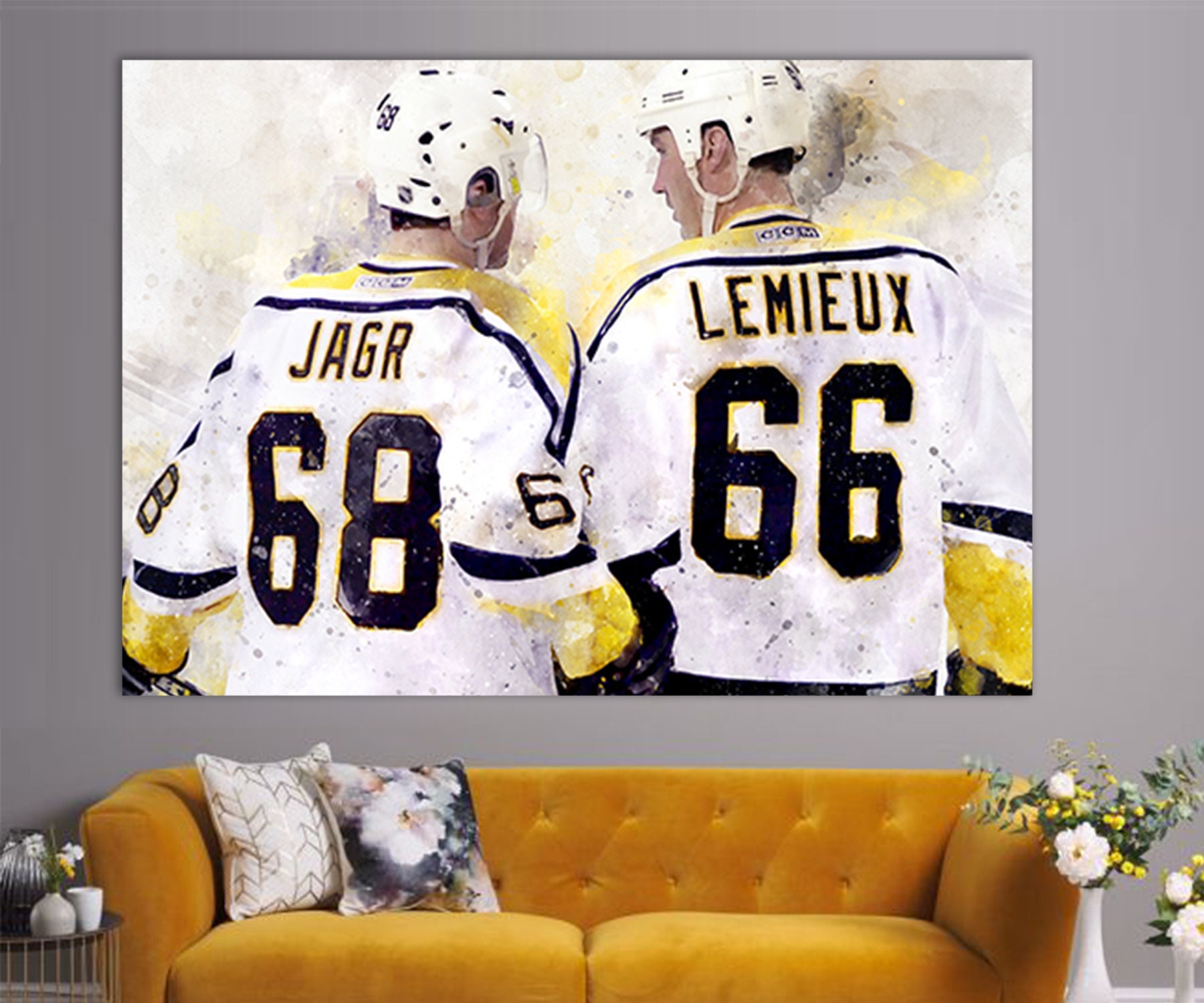 Mario Lemieux and Jaromir Jagr Canvas Print, Mario Lemieux Wall Art, Jaromir Jagr Picture, Jaromir Jagr and Mario Lemieux Poster