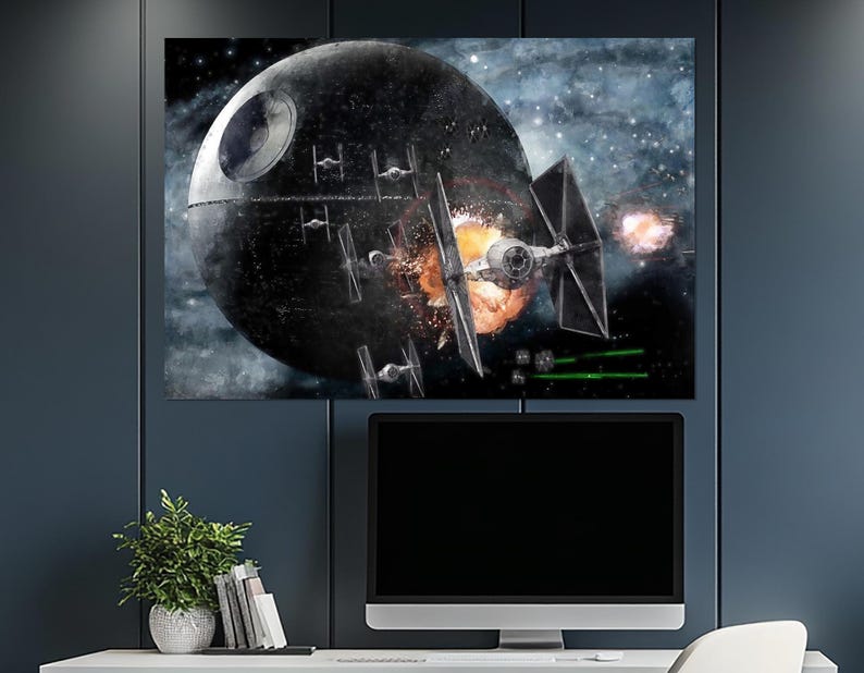Death Star Battle Artwork, Star Wars Space Combat Canvas Print, Epic ...