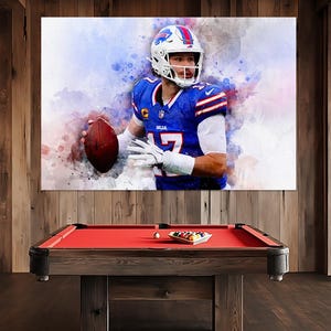 Josh Allen Canvas Print, Football Painting, Josh Allen Poster, Football Fan Gift, Josh Allen Wall Art, Sport Bar Decor, Man Cave Gift