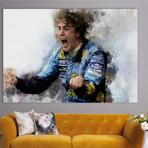 Fernando Alonso Champion Leinwanddruck, Leinwand Wandkunst, F1 Fan Geschenk, Sport Wandkunst, Sport Raum Dekor, Autosport Fan Geschenk