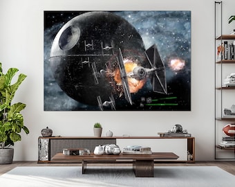 Star Wars Raumkampf Kunstwerk, Star Wars Druck auf Leinwand, Epische Sci-Fi Wanddekoration, Imperium Krieg Szene Poster, Star Wars Fan Geschenk