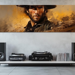 Wilder Westen Cowboy Leinwand Druck, Clint Eastwood Wand Kunst, Western Film Dekor, Revolverheld Gemälde, Cowboy Fan Geschenk, Clint Eastwood Poster
