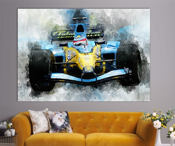 Fernando Alonso Renault Car Canvas Print, Canvas Wall Art, F1 Fan Gift, Sports Wall Art, Sports Room Decor, Autosport Fan Gift