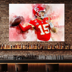 Patrick Mahomes Canvas Print, Football Painting, Patrick Mahomes Poster, Football Fan Gift, Patrick Mahomes Wall Art, Sport Bar Decor