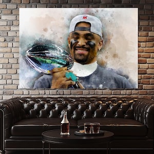 Jalen Hurts Canvas Print, Football Painting, Jalen Hurts Superbowl Poster, Sport Bar Decor, Football Fan Gift, Jalen Hurts Wall Art