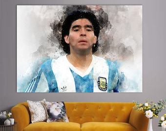 Impresión en lienzo de Diego Maradona, arte mural de Diego Maradona, regalo para un fan de Maradona, regalo para un fan del fútbol, decoración de pared de fútbol, imagen de Diego Maradona