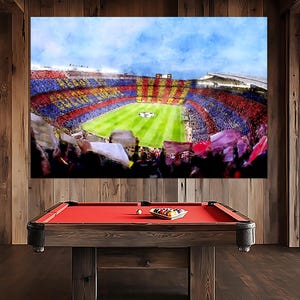 Camp Nou Match Day Canvas Print, FC Barcelona Stadium Wall Art, Barça Fans Crowd Poster, Football Atmosphere Painting, Soccer Wall Decor