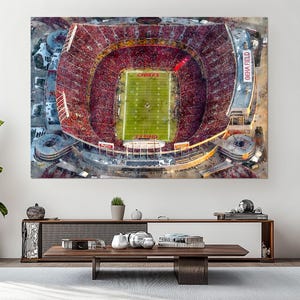 Arrowhead Stadium Overhead Canvas Print, Kansas City Chiefs Fan Gift, Football Fan Decor, Chiefs Wall Art, Arrowhead Stadium Poster