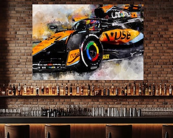 Oscar Piastri Canvas Print, McLaren Fan Gift, Formula 1 Painting, F1 Poster, Oscar Piastri Poster, Man Cave Wall Art, Sport Bar Decor.