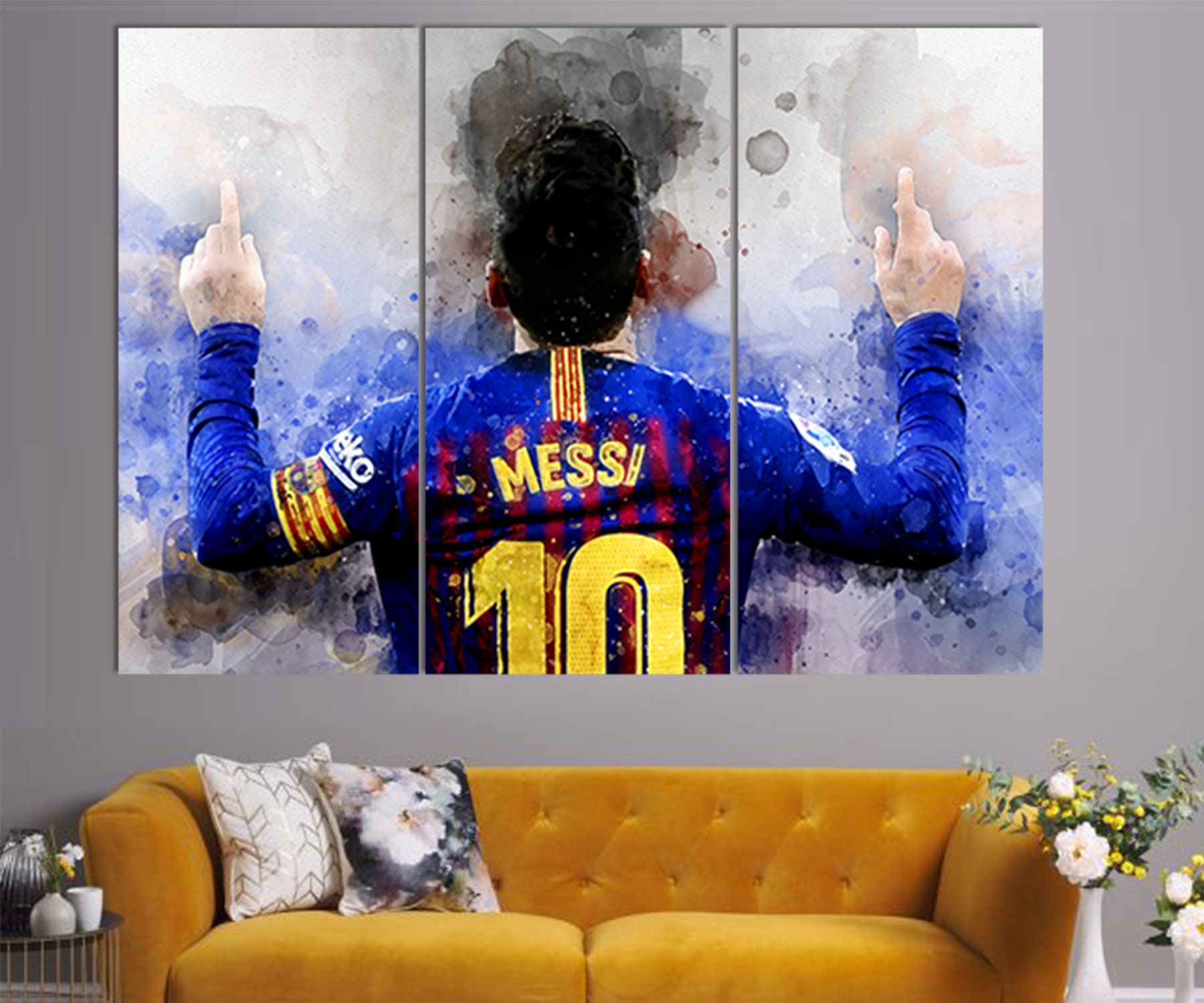 Gift for Him Soccer Gift Canvas Man Cave Decoration Messi Art Painting Lionel Messi Poster Lionel Messi Acrylic Painting Print Canvas