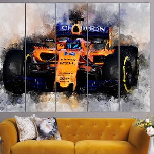 フェルナンド アロンソ カー キャンバス プリント、マクラーレン ルーム デコレーション、キャンバス ウォール アート、F1 ファン ギフト、スポーツ アート、フェルナンド アロンソ ファン ギフト、スポーツ キャンバス