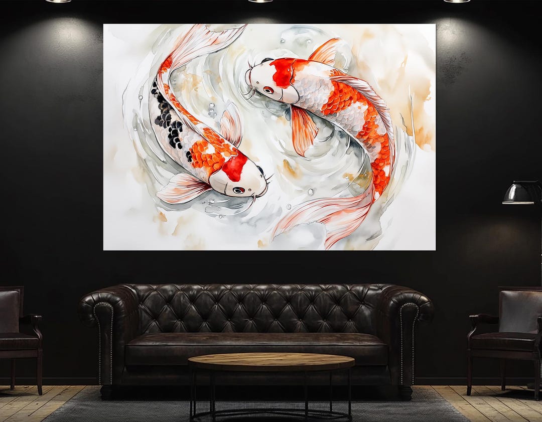 Koi Fish Watercolor Canvas Print, Japanese Zen Inspired Wall Art, Koi ...